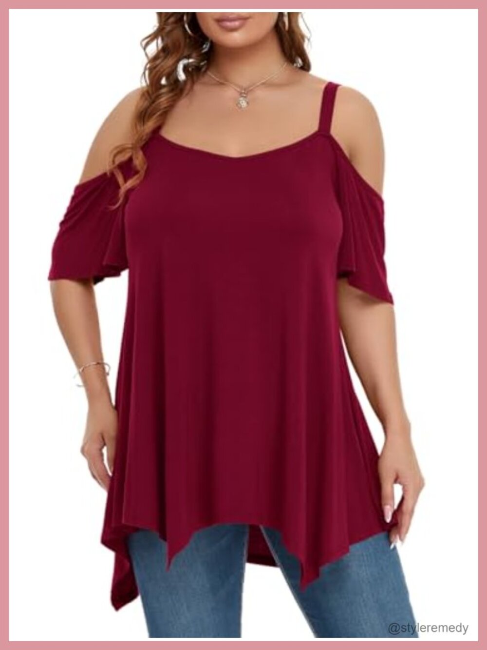 Women's Cold Shoulder Boho Tunic Top Plus Size Asymmetrical Short Sleeve